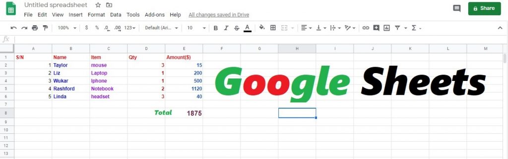 this is google sheets images
