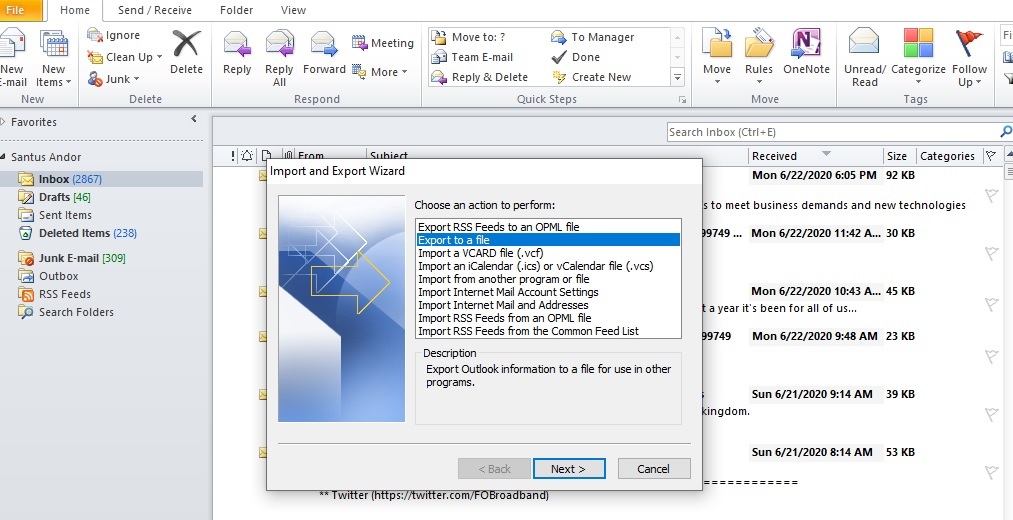 how to backup outlook emails